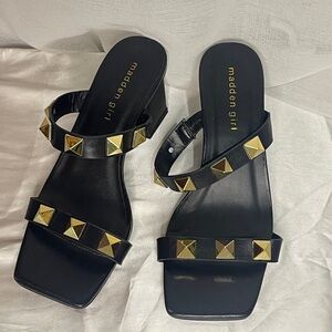 Madden Girl Black Sandals with Gold Studs